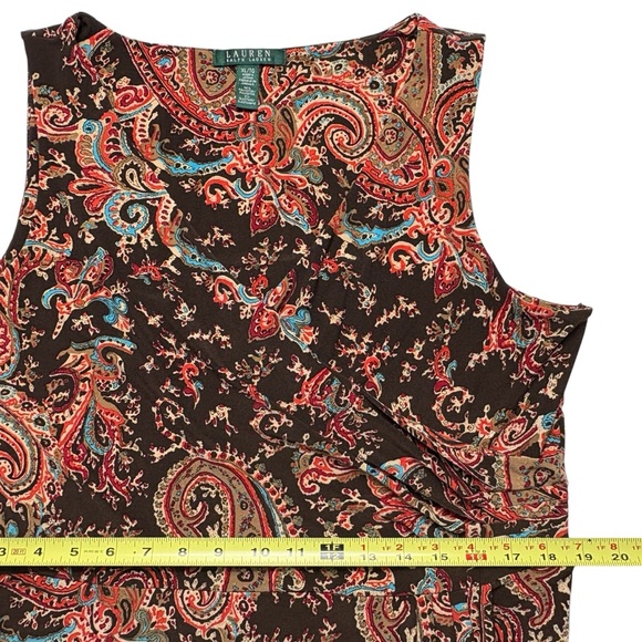 Lauren Ralph Lauren Sleeveless Paisley Faux Wrap Dress Size XL Jersey Stretch - Picture 10 of 13
